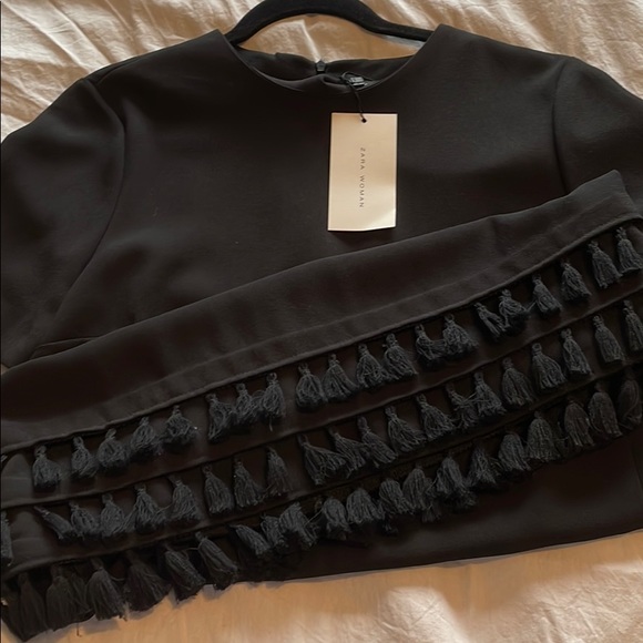 Black Zara Dress with Fringe bottom - Picture 5 of 5